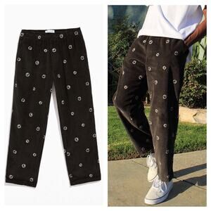 Urban Outfitters Men's Embroidered Smiley Corduroy Beach Pant Small Grey